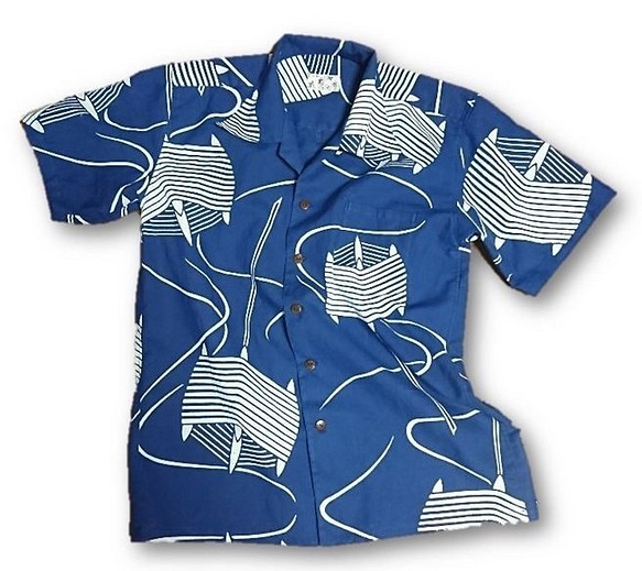7男士紗線纏繞圖案浴衣翻拍aloha襯衫（M） 第1張的照片