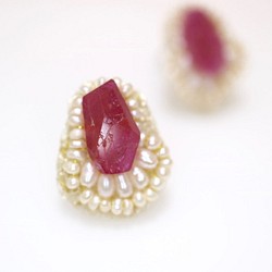 紅寶石和珍珠耳環（定做） 第1張的照片