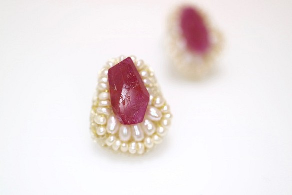 紅寶石和珍珠耳環（定做） 第1張的照片
