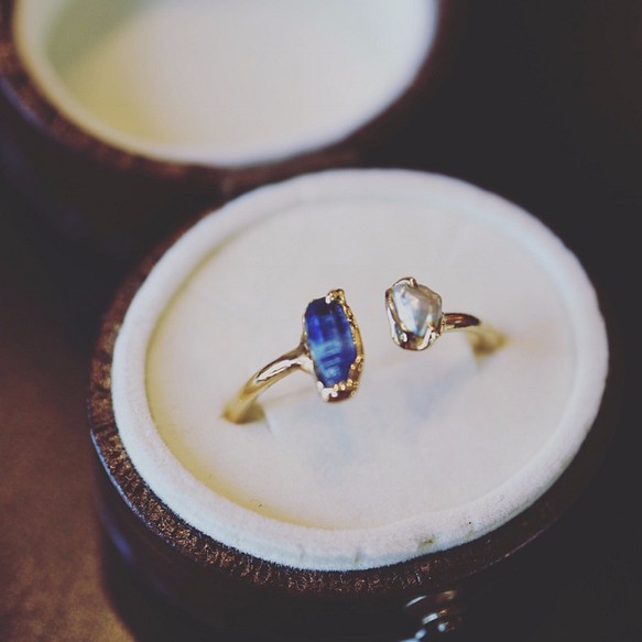 ブルーサファイヤとケシパールのリング BlueSapphire,Pear Ring  『数量限定ハンドメイド2019』 1枚目の画像