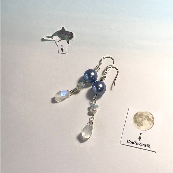 sold out！海のひかり・月のひかり◇Moonstone×Akoya Blue Pearl／SV925-pierce 1枚目の画像