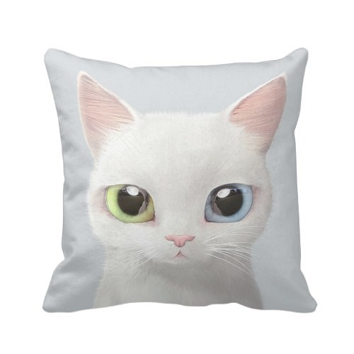 貓咪细毛绒抱枕(異色瞳貓灰白色底)提供客製化訂做 第1張的照片