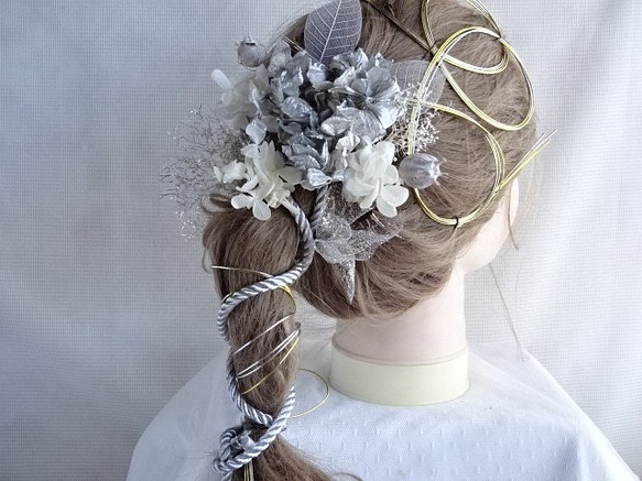 シルバーの紫陽花の髪飾り 成人式 卒業式 結婚式 ヘアアクセサリー 