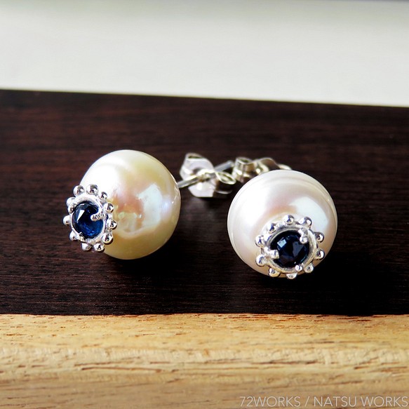 淡水パールとサファイアのピアス ＊ Pearl ＆ Sapphire Pierces