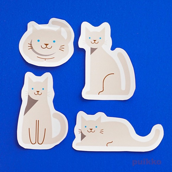 シールタイプステッカー　猫イラスト（4枚セット） 1枚目の画像