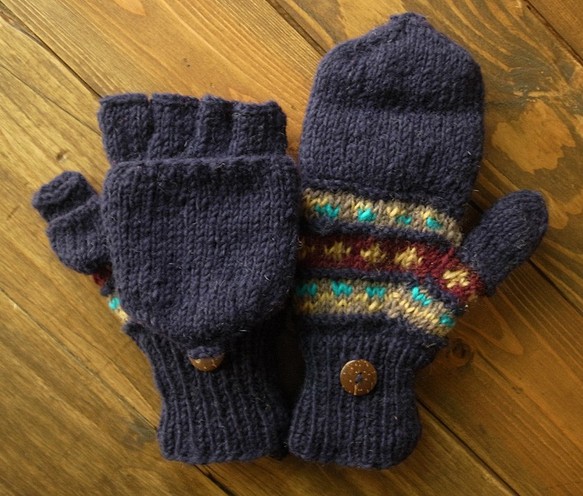 羊毛 手工編織 手套 經典 深藍 第1張的照片