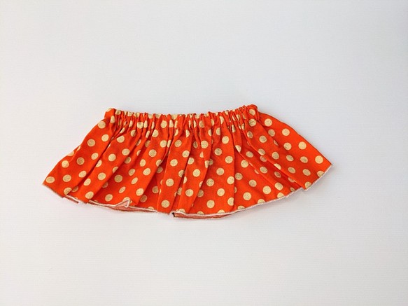 【シェリーメイコスチューム】ギャザースカート　オレンジ生地ベージュゴールドドット柄　Sサイズコスチューム 1枚目の画像