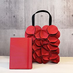 【Creema 限量幸運袋】幾何花朵長款托特包&amp;A5 筆記本套套/紅色 第1張的照片