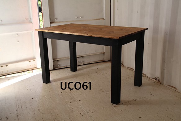 ダイニングテーブル【1700×800】（ツートン・ダーク×ブラック）アンティーク風・天然無垢材 1枚目の画像