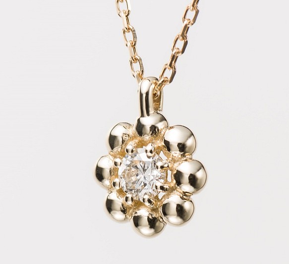 K10YG ドーナッツ ”ポンデリング“ Diamond Pendant 40.0cm Dia 0.10ct