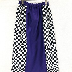 ウェーブチェッカーフラッグ ×パープル　コットン スリットロングスカート 1枚目の画像