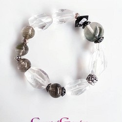 【水晶花園】白水晶‧綠幽靈‧赫爾基蒙水晶‧925純銀設計款手鍊 第1張的照片