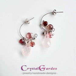 【水晶花園】碧璽‧粉晶‧925純銀設計款耳環 第1張的照片