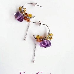【水晶花園】碧璽‧紫水晶‧925銀白K設計款耳環 第1張的照片