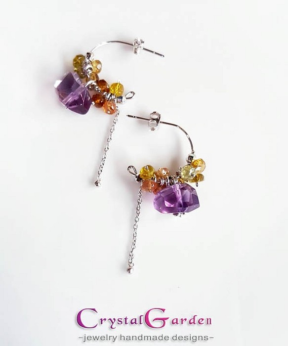 【水晶花園】碧璽‧紫水晶‧925銀白K設計款耳環 第1張的照片