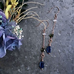 【水晶花園】藍晶石‧碧璽‧925銀白K玫瑰金設計款耳環 第1張的照片