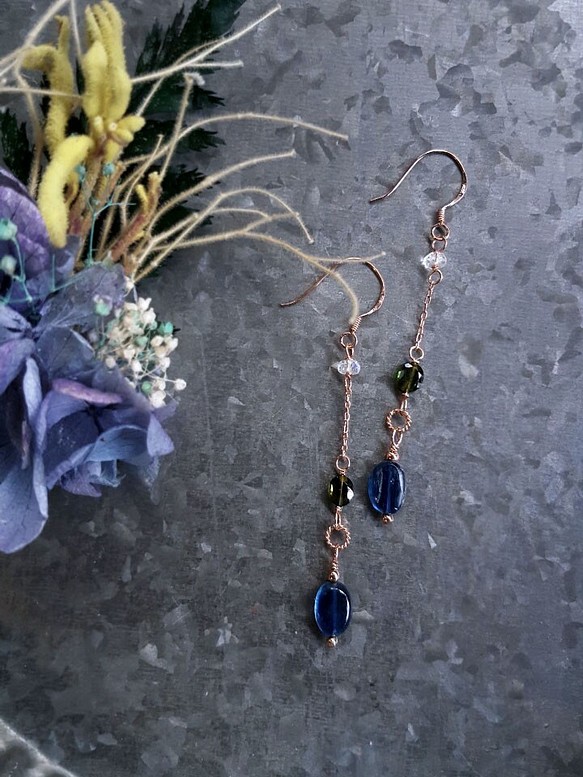 【水晶花園】藍晶石‧碧璽‧925銀白K玫瑰金設計款耳環 第1張的照片