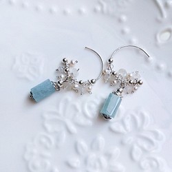 【水晶花園】海藍寶‧月光石925silver純銀設計款耳環 第1張的照片