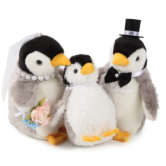 【仲良しファミリーシリーズ】【ペンギンペア＋子ども(全３体)】ペンギンのウェルカムドール(ベビー付き) ペンギン　結婚式 1枚目の画像