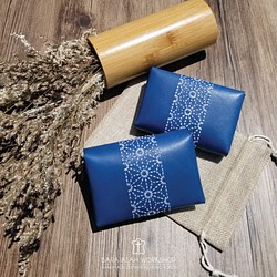 手縫皮革 | 兩摺卡套 | 卡片套 | 皮革 | 日本刺繡 | 刺子繡 | 麻葉紋 | 藍染 | 手工製作 | 香港製造 第1張的照片