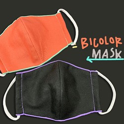 バイカラーPOPな縁どり立体布マスク（大人用・こども用）親子リンクコーデOK 夏マスク 薄型 1枚目の画像