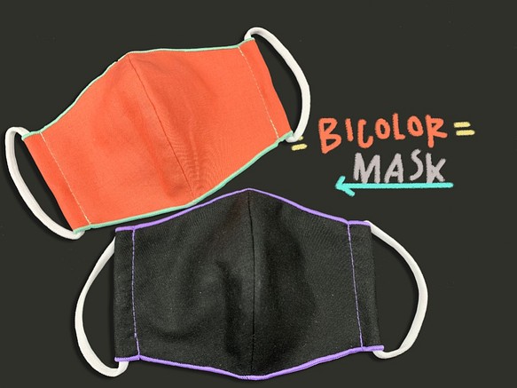 バイカラーPOPな縁どり立体布マスク（大人用・こども用）親子リンクコーデOK 夏マスク 薄型 1枚目の画像