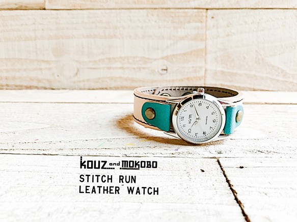 ▲夏季閃耀在皮膚上的STITCH Summer Nume皮革手錶“ Stitch Run手錶”，易於讀取的錶盤（SRW-WHT- 第1張的照片