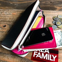 【送料無料】色を楽しむ使えるお財布！「ラウンドジップ財布」スマホもＯＫ！受注生産（RZW-KPYT-NPP-R)Ⅲ 1枚目の画像