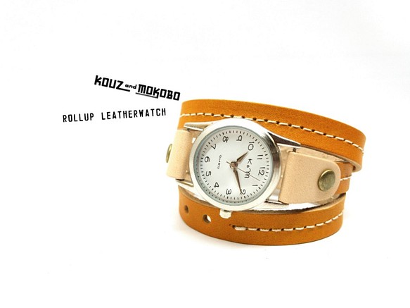 ▲ROLL はちみつ色のレザーウォッチ＂ロールアップ 腕時計＂くるくる巻き⌚(AW190009) 1枚目の画像