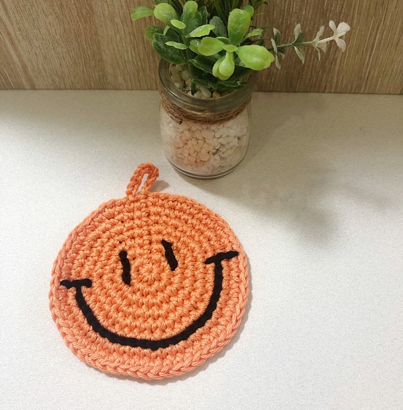 手工編織/微笑杯墊（橘色） 第1張的照片
