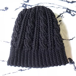純羊毛手工編織毛帽-黑色 第1張的照片