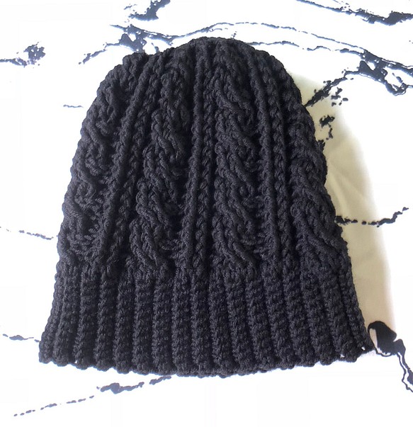 純羊毛手工編織毛帽-黑色 第1張的照片