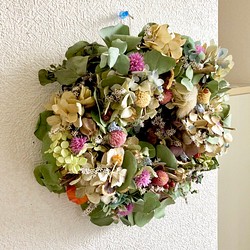 送料無料 ボリュームたっぷり鳥が作るユーカリ紫陽花リース リース