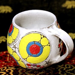 カラフルな黄まる陶器カップ　作品番号002 1枚目の画像