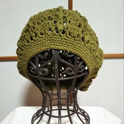 手編みのコットンベレー帽 1枚目の画像