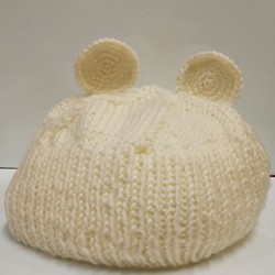 手編みのクマ耳帽子 乳幼児用 46cm 1枚目の画像