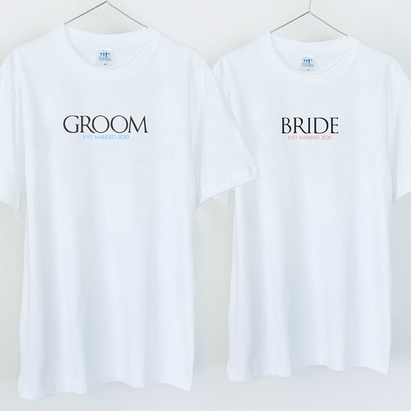 GROOM and BRIDE 新郎新婦Tシャツ 2枚セット ウェディングフォトに ペア 結婚式 前撮りに_T038 1枚目の画像