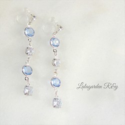 Aquamarine☆*⋆silver earrings イヤリング樹脂ノンホールピアス 樹脂イヤリングR&y130 1枚目の画像