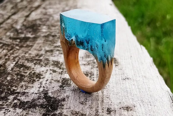 [免費送貨]工藝！天然木材樹脂“ Ring”的特殊戒指配件按所需的戒指尺寸製造！您也可以製作不同的顏色！ 第1張的照片