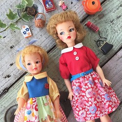 tammy doll タミーちゃん可穿復古紅日本花布拼接娃用洋裝ドール服 第1張的照片