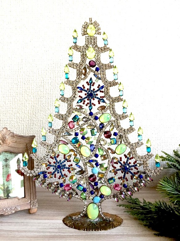 ウランガラス/ビンテージ/Bijoux刻印/チェコガラス/クリスマスツリー 