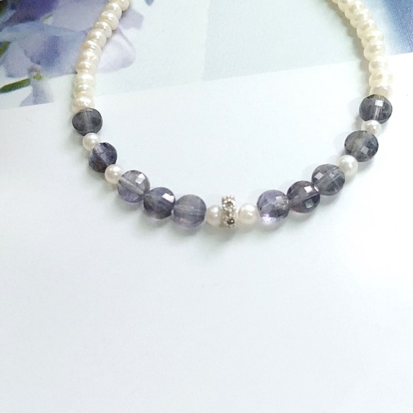公主的日常-菫青石 珍珠 純銀水鑽鋯石手鍊 第1張的照片
