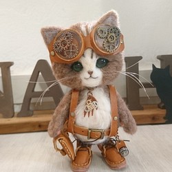 蒸汽朋克冒險貓毛氈觀賞渾身可移動貓毛絨玩具娃娃雜貨 第1張的照片