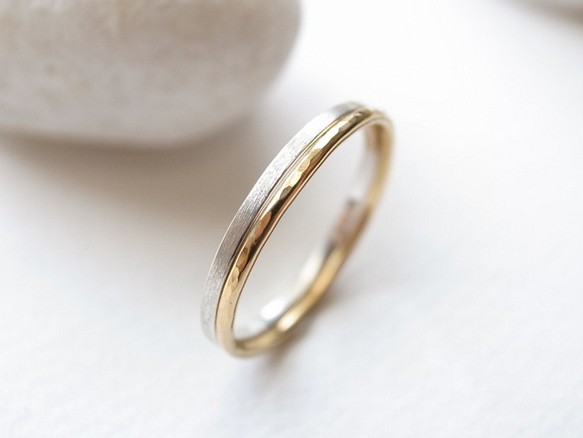 【set ring】silver950/thin & K18YG/tsuchime 第1張的照片