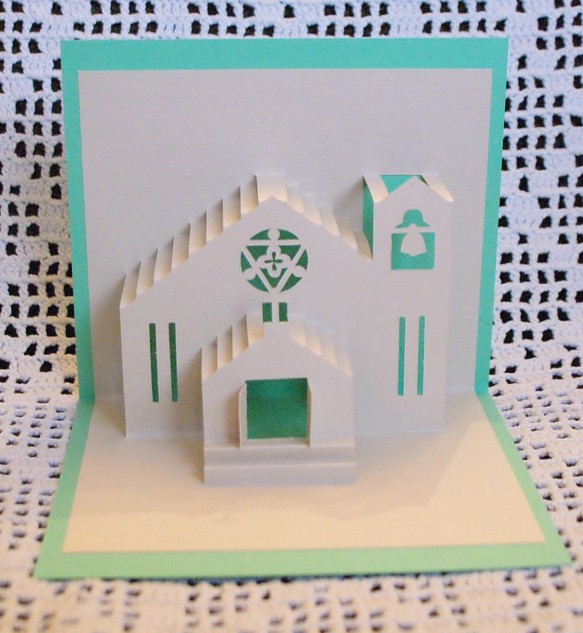 【送料込】ポップアップカード　バラ窓のある教会 1枚目の画像