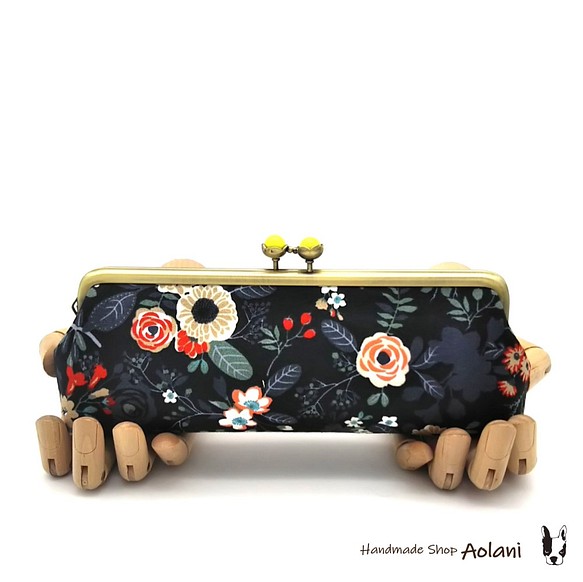 [銷售]◇斯堪的納維亞風格的成年人般的花卉圖案和可愛的花球號嘴/ gamaguchi筆盒◇黃色 第1張的照片