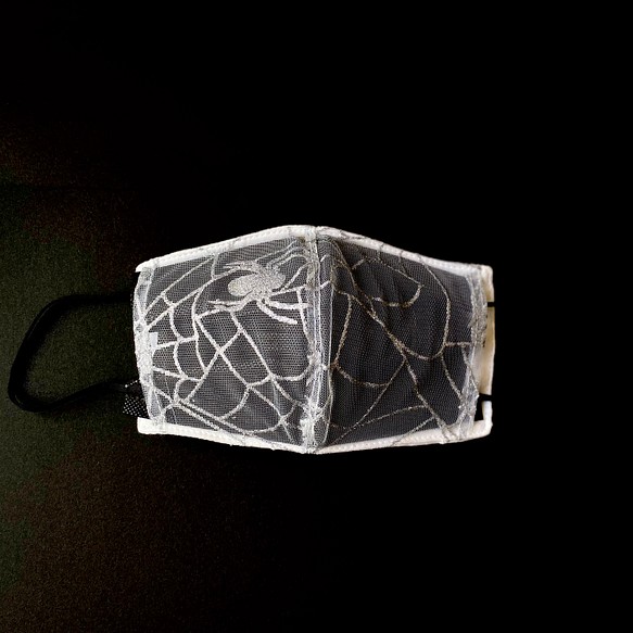ハロウィンカバー蜘蛛マスク・ホワイト　不織布カバーマスク　立体マスク 1枚目の画像