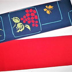 【セール】綿・兵児帯･長尺(花と紅色)　大人兵児帯　リバーシブル 1枚目の画像
