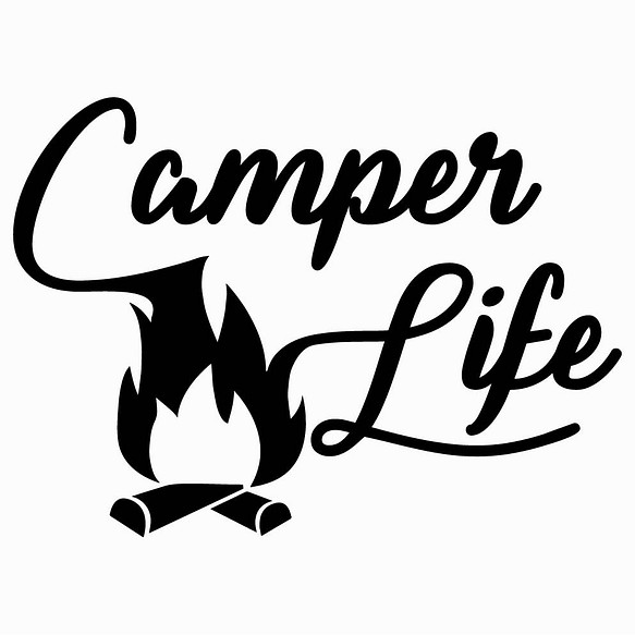 (小) カッティングシート camper キャンパー 焚き火 炎 ステッカー 1枚目の画像