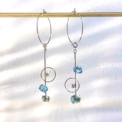 // 海水湛藍 // - 天然海藍寶，葡萄石，鋯石，純銀耳飾，送禮，紀念日 第1張的照片